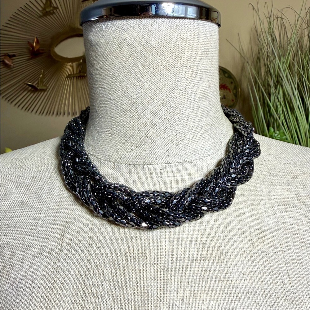 EXPRESS Gunmetal Gray Braided Mesh Statement Choker Necklace